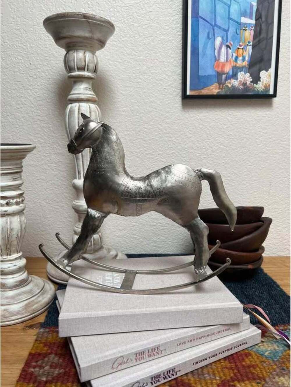Punched Tin Silver Metal Rocking Horse Southwestern Western Equestrian